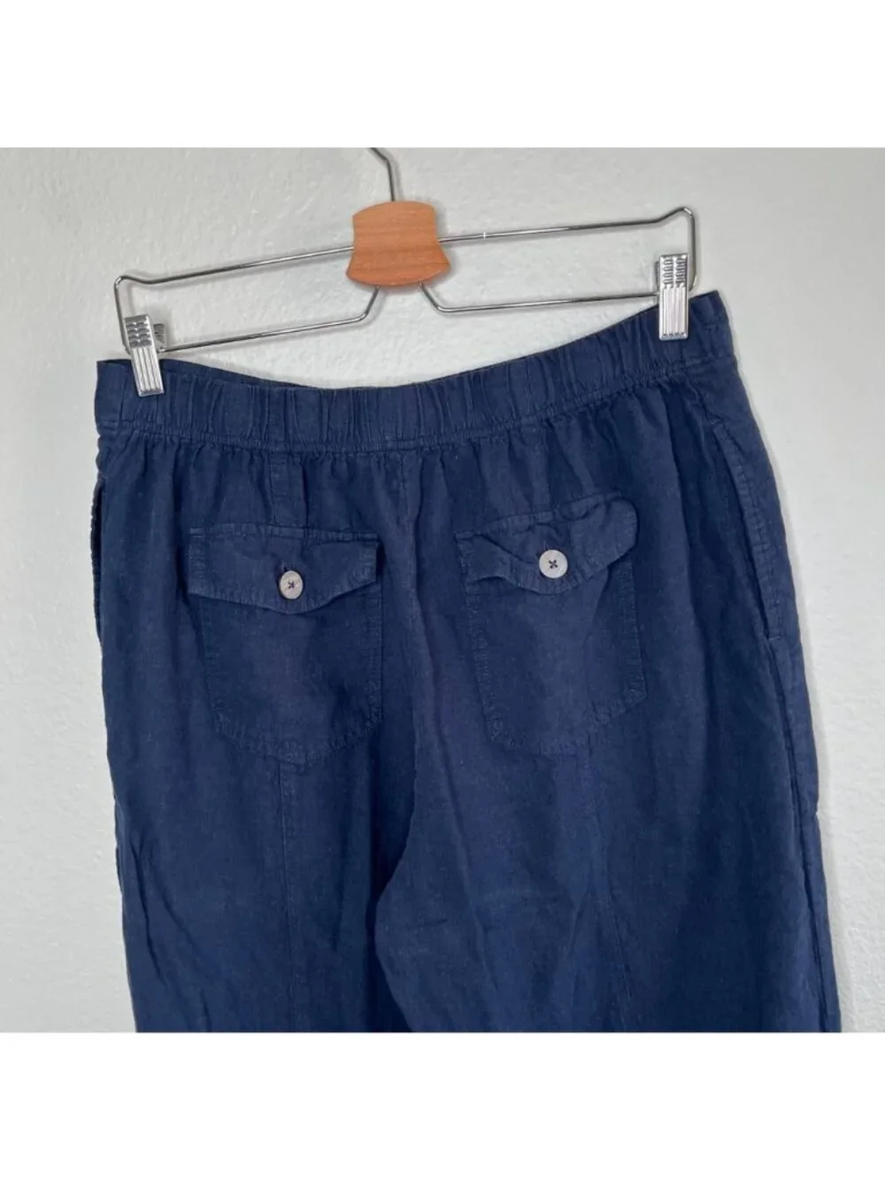 Nic+Zoe Womens Navy Blue Organic Linen Rumba Park Wide-Leg Crop Pant 12